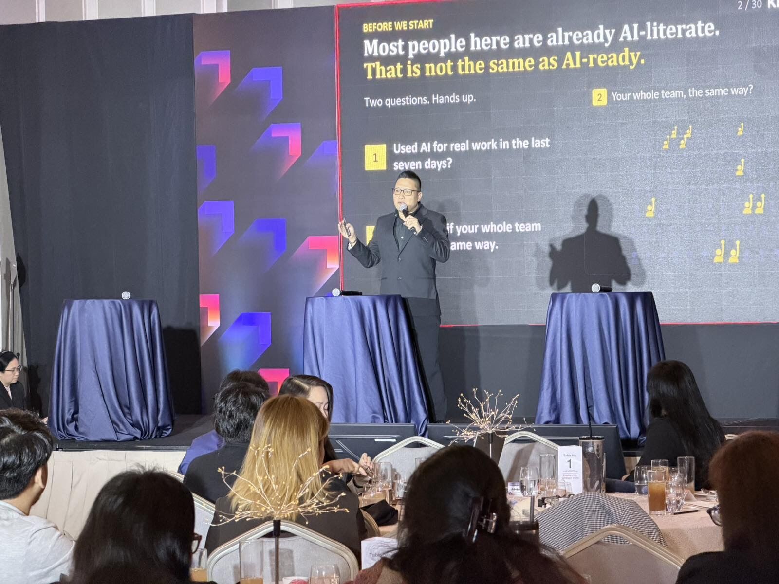 Jay Jaboneta presenting the slide: Most people here are already AI-literate. That is not the same as AI-ready.
