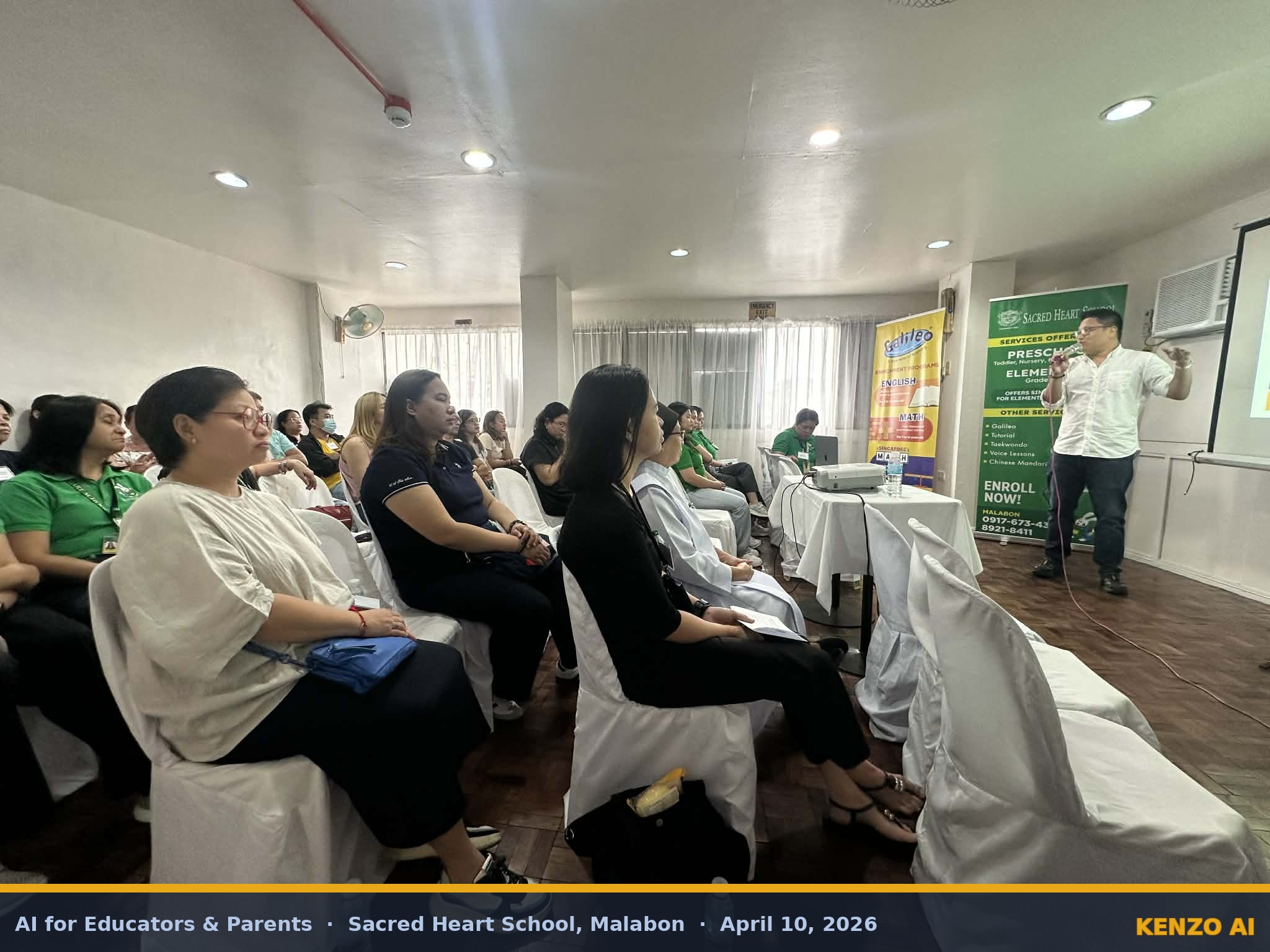 Audience of teachers and parents engaged during the AI Fluency talk at Sacred Heart School Malabon